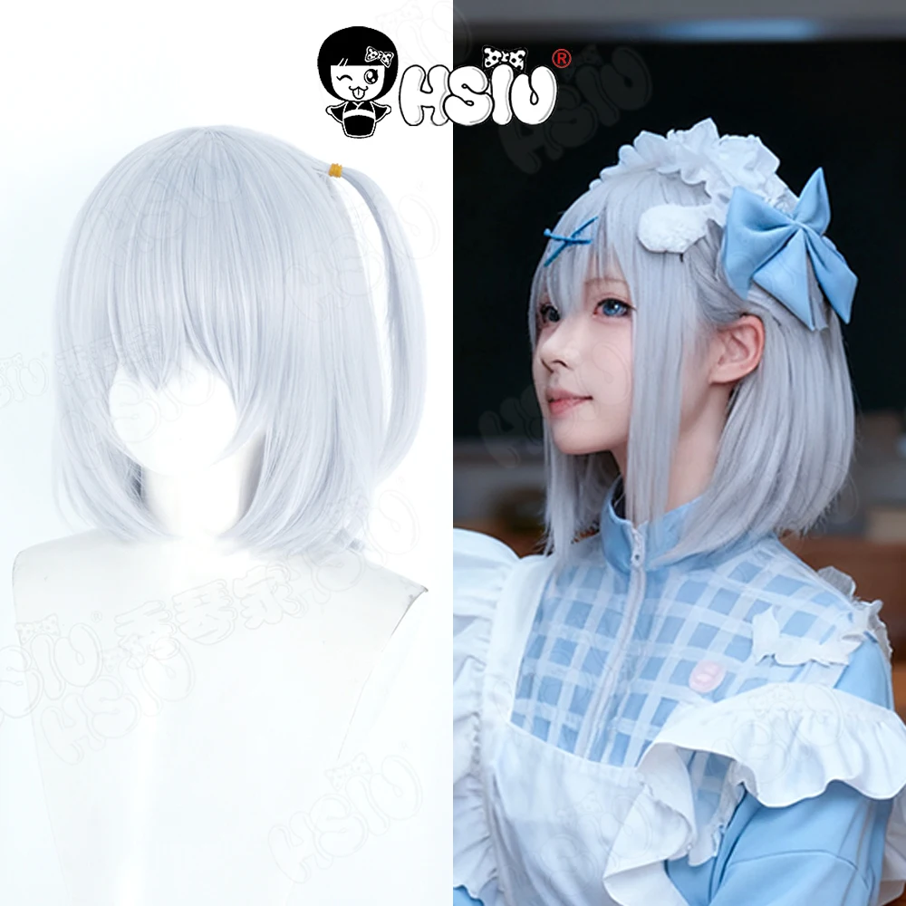 

Inori Shirahato Cosplay Wig HSIU 35CM gray blue short hair Heat Resistant Wigs+Wig cap galgame Kamisama choose Cosplay Wig