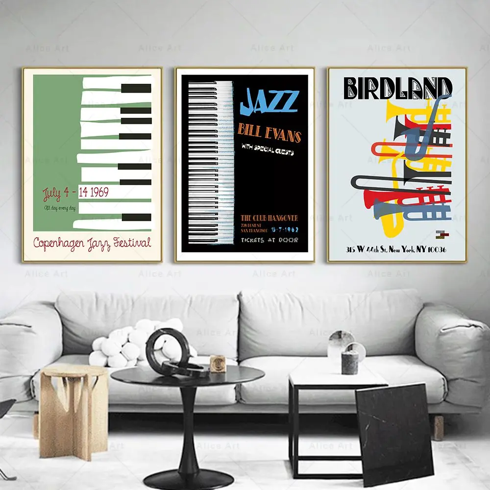 Vintage Music Festival Art Prints Retro Jazz Poster Piano Saxophone Music Wall Art Canvas Painting Picture for Living Room Decor