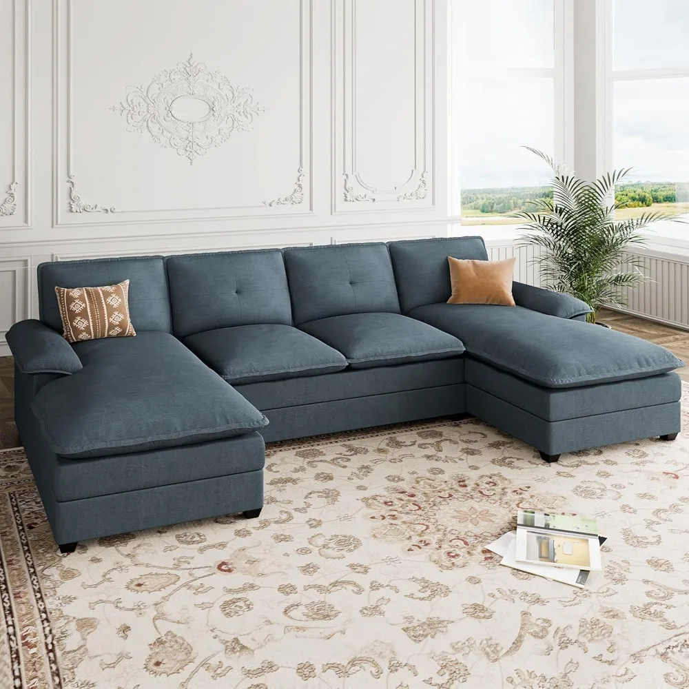 

U Shaped Sectional Couch for Living Room,110" 4-Seater Comfy Couch with Double Chaise,Deep Seat Modular Sofa Couches