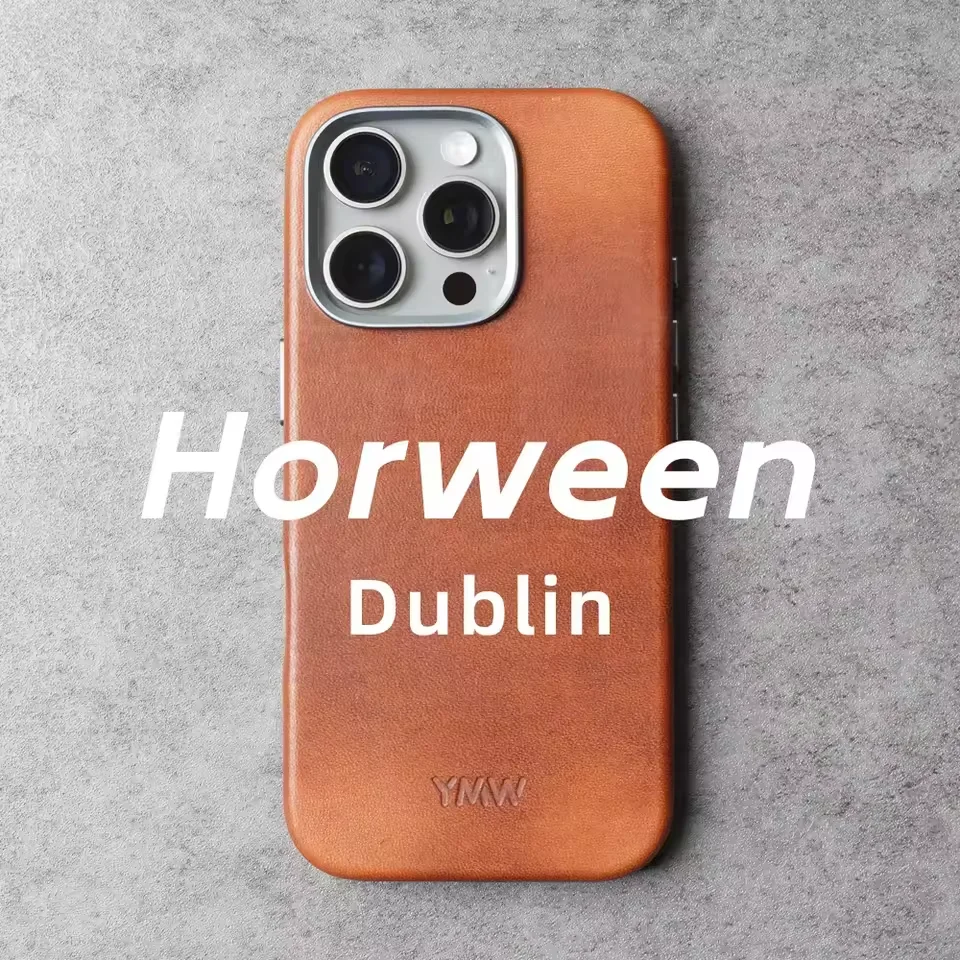 

Horween Dublin Genuine Leather Case for iPhone 15 16 Pro Max Luxury Business Vegetable Tanned Cowhide Phone Cover