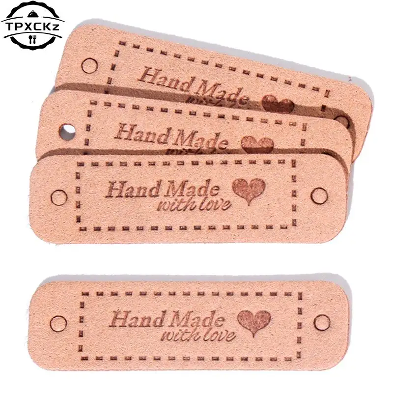 20pcs PU Leather Labels Tags For Handmade DIY Hats Bags Hand Made With Love Label For Clothes Sewing Tags Garment Accessories