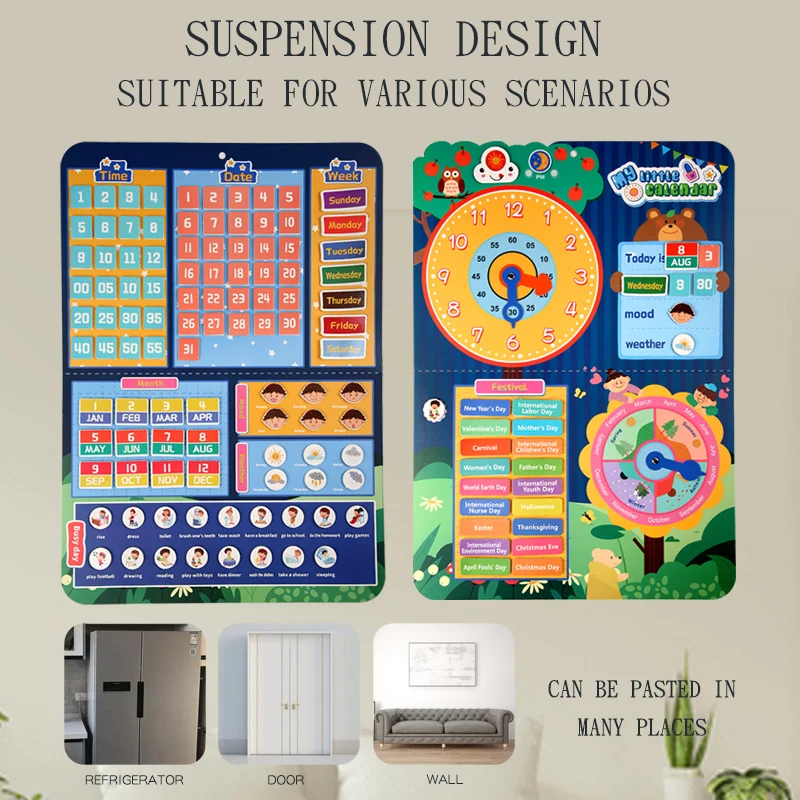 لوحة تعلم التقويم: التعرف على الوقت والتواريخ - يساعد الأطفال على تعلم التخطيط وبناء العادات في طريقة ممتعة للغاية