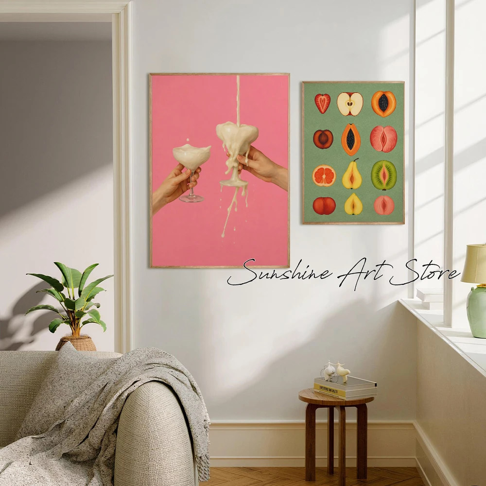 Kitchen Trendy Decor Fruits Wine Champagne Cocktail Classic Bar Home Kitchen Drawing Poster Canvas Painting Wall Pictures Decor