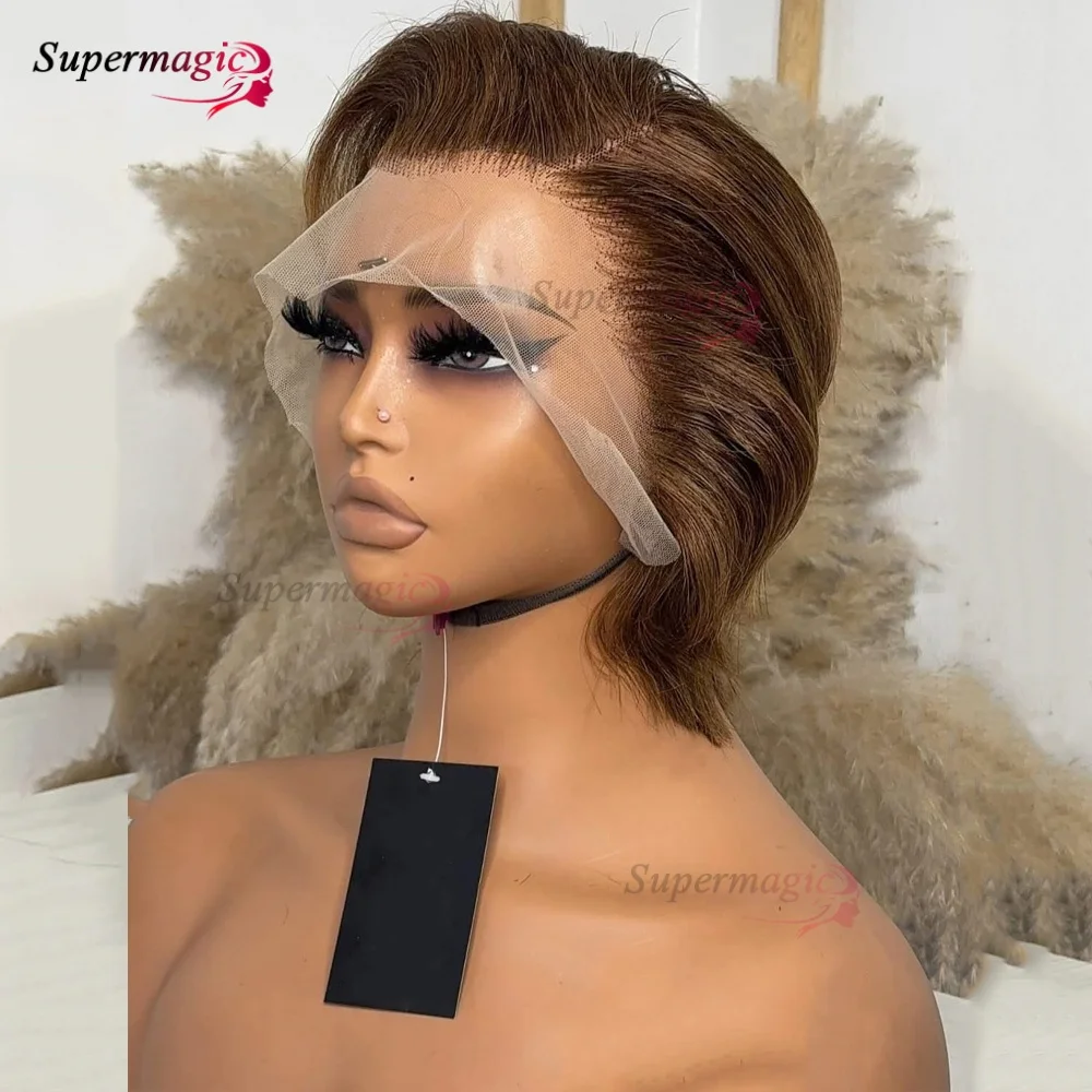 الشوكولاته براون شعر مستعار مستقيم عابث قطع باروكة من شعر طبيعي شعر مستعار الدانتيل للنساء شعري طبيعي الدانتيل قصير بوب براون شعر مستعار تأثيري ارتداء