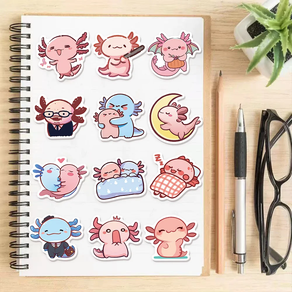 50 قطعة من ملصقات جرافيتي Axolotl الممتعة على شكل حيوانات كرتونية يمكنك صنعها بنفسك ملصقات لعبة تزيين يدوية للكتاب اللوحي العصرية