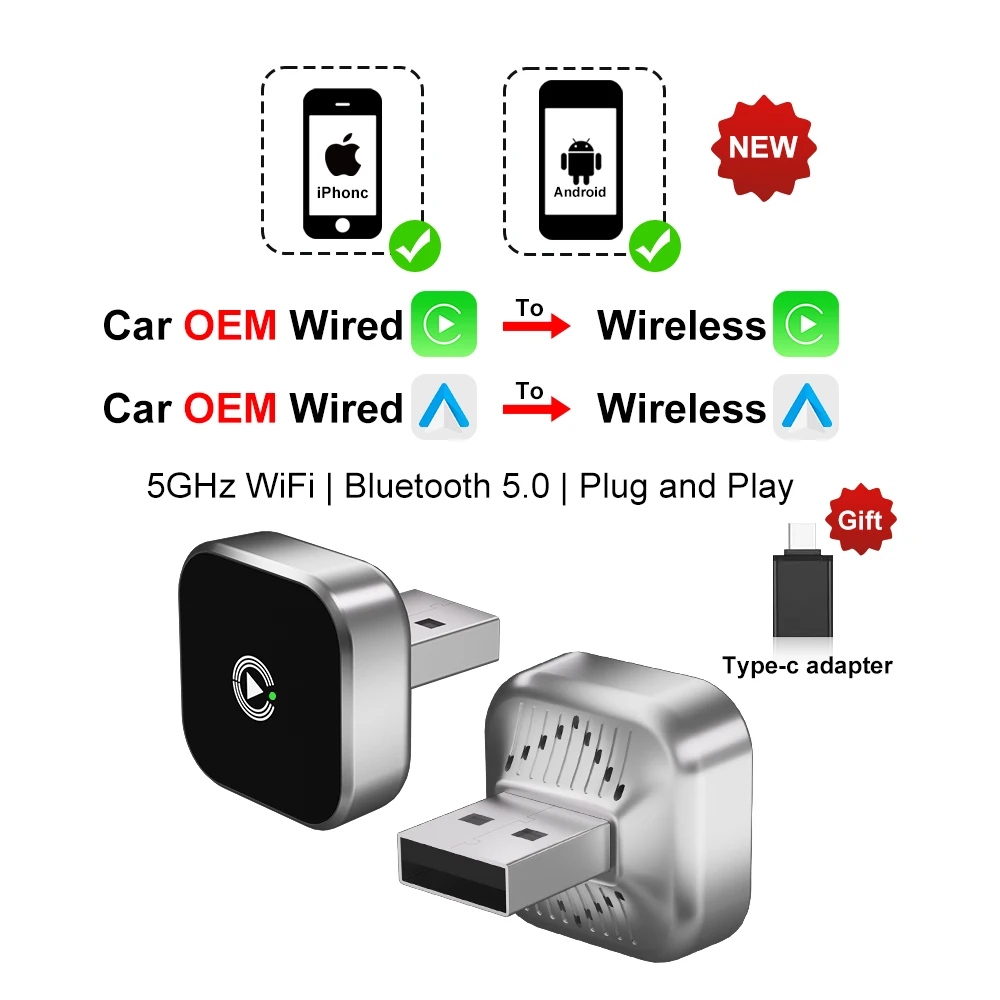 2026 Car play CarPlay Android Auto Wireless Adapter Plug And Play Universal For VW Toyota Nissan Honda Ford Benz Wired Newest