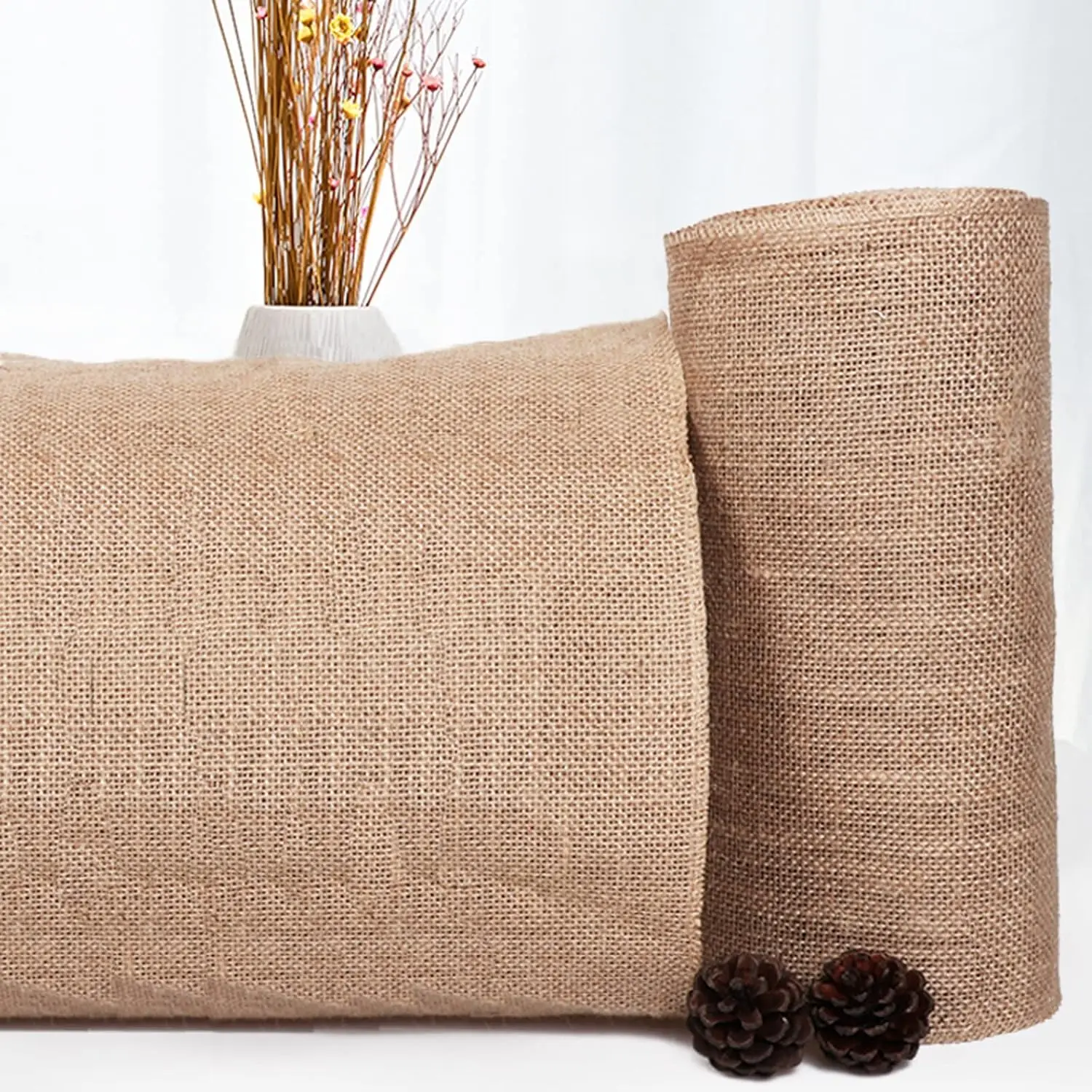 30 cm x 10 m, Natural Jute Table Runner, Handmade Jute Burlap Roll, Rustic Table Runner for Wedding, Party, Decoration, Khaki