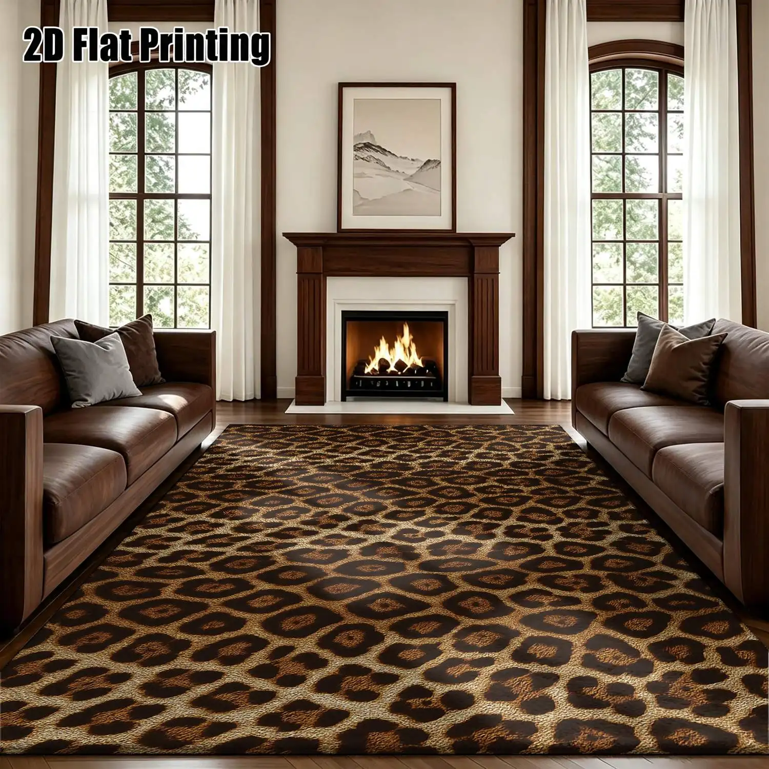 1Pc 2D Printed Leopard Pattern Carpet: Nordic/Instagram Style, Modern Minimalist Vintage Home Decor, Multi-Size, Machine Washable, Suitable for Entrance, Dining, Foyer, Bedroom, Living Room