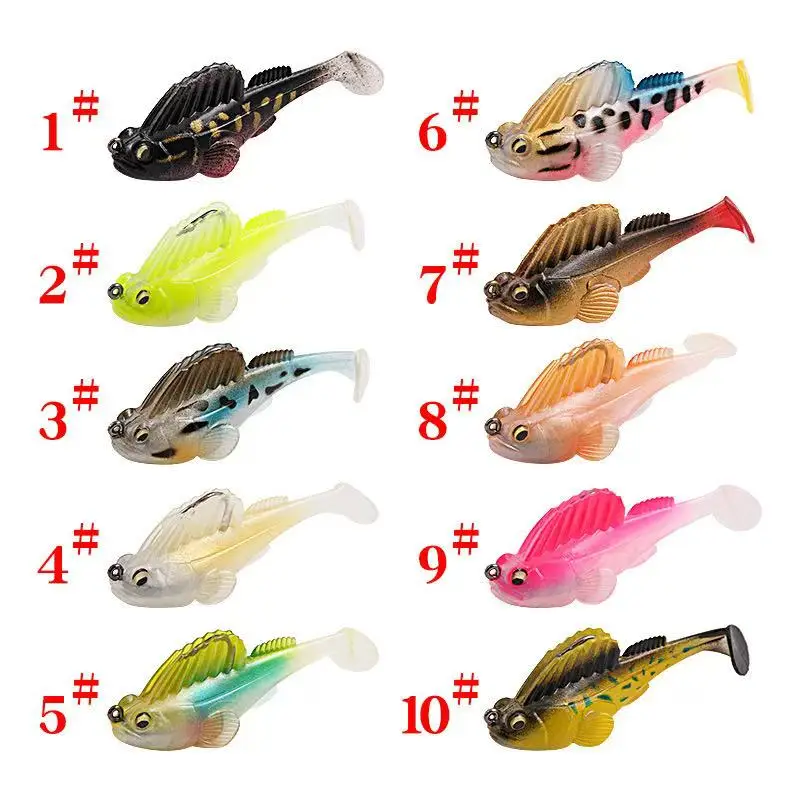 5pcs Soft Silicone Hidden Hook Pack Lead Fake Bait Soft T-Tail Jumping Fish, Perch, Sea Water Freshwater Fishing Tool