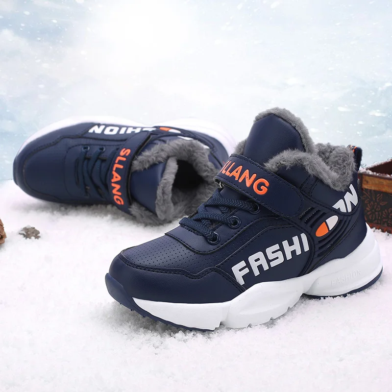 Plush Winter Children Shoes Boy Sneaker Luxury Warm Non-slip Kids Casual Cotton Sneaker Sports Leather Snow Boots for Boy