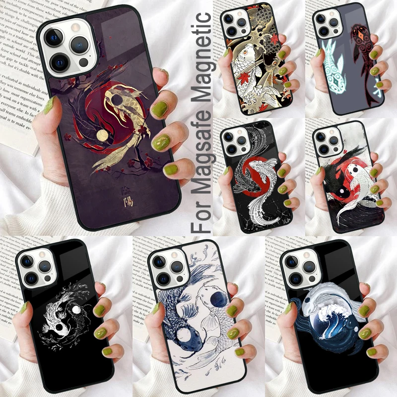 Yin Yang Koi Magnetic Soft Phone Case for iPhone 16 Promax 15 Pro 13 14 Plus 11 12 Mini MagSafe Coque