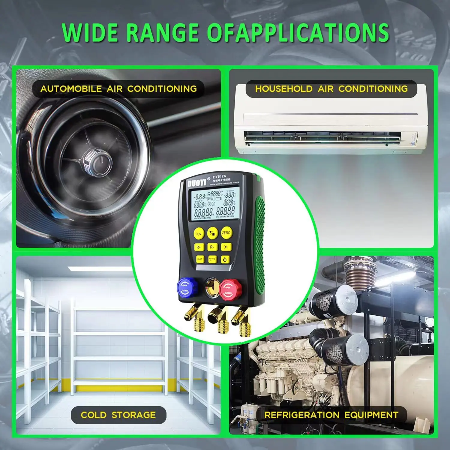 DY517A  Auto Electronic Refrigerant Meter Refrigeration Pressure Gauge Vacuum Pressure Tester