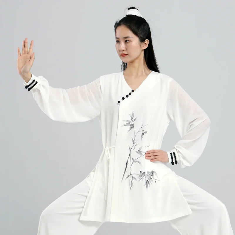 Tai Chi Clothes Women Wushu Clothes Kung Fu Competition Clothes Martial Art Uniform Wrinkle Free Hand Painted 2022 White