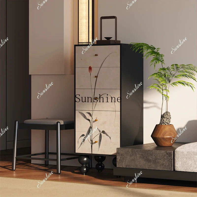 

New Chinese classical solid wood five-bucket sofa side chest multi-layer drawer bedroom storage FT