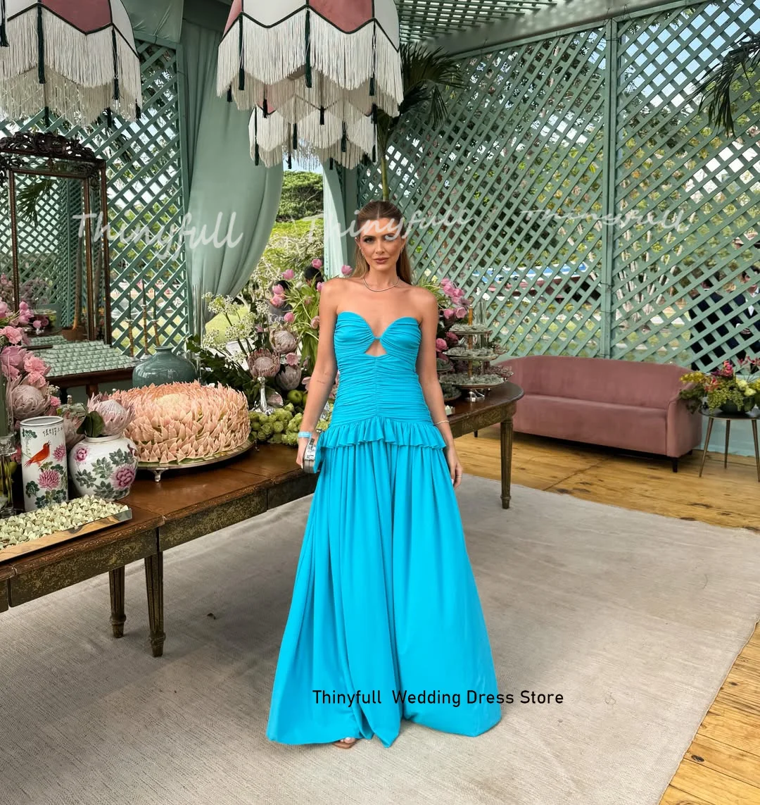 Thinyfull A-line Prom Dresses Sleeveless Sweetheart Evening Gown Vestidos De Fiesta Elegantes Gown robes de soirée Customized