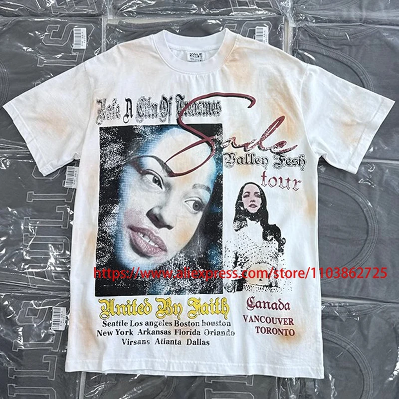 

Summer High Street VALLEY T-shirt Trend Retro Do Old Portrait Letter Print Short Sleeve Hip-hop Style VALE T shirts