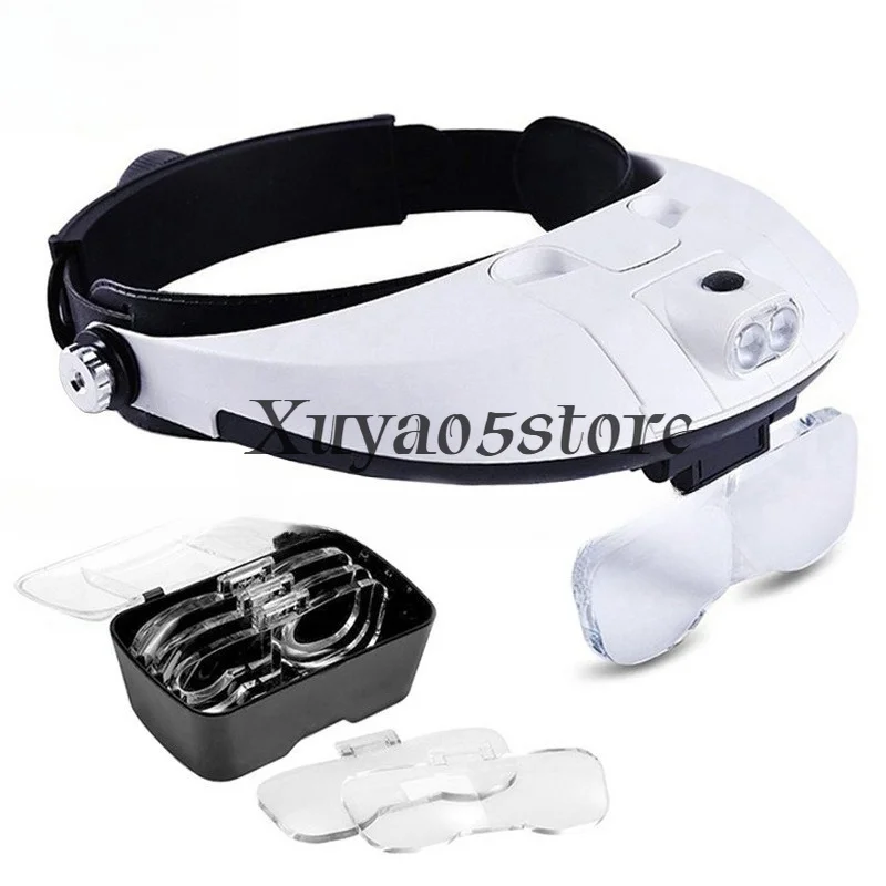 Head-Mounted Led Light Magnifying Glass Can Replace The Maintenance Reading Glasses 5 Kinds of Multiple Replaceable Lenses