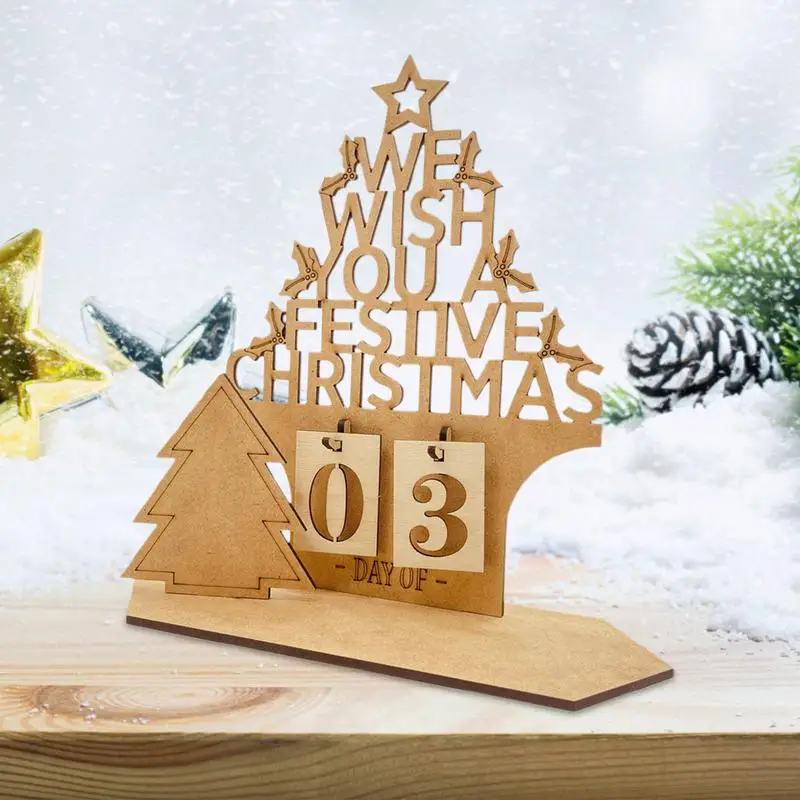 House Shaped Advent Calendar 2025 Days Until Christmas Countdown Sign Wood Hollow Letter Design Desk Ornament For Farmhouse