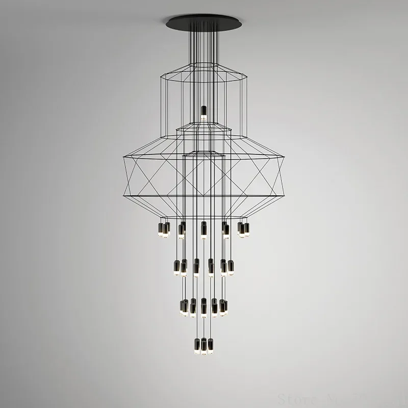 Modern Line Black Chandelier Lights Nordic Simple Geometry DIY Hanging Lamp Loft Pendant Lamp Villa Staircase Living Room Lamps