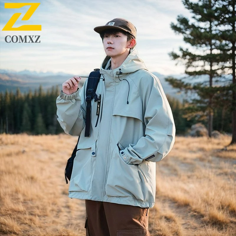 

Men's Jacket 2025 New Fashion Hooded Multi Pocket Waterproof Jackets Outdoor Camping Travel Lightweight Windproof Rush Coat