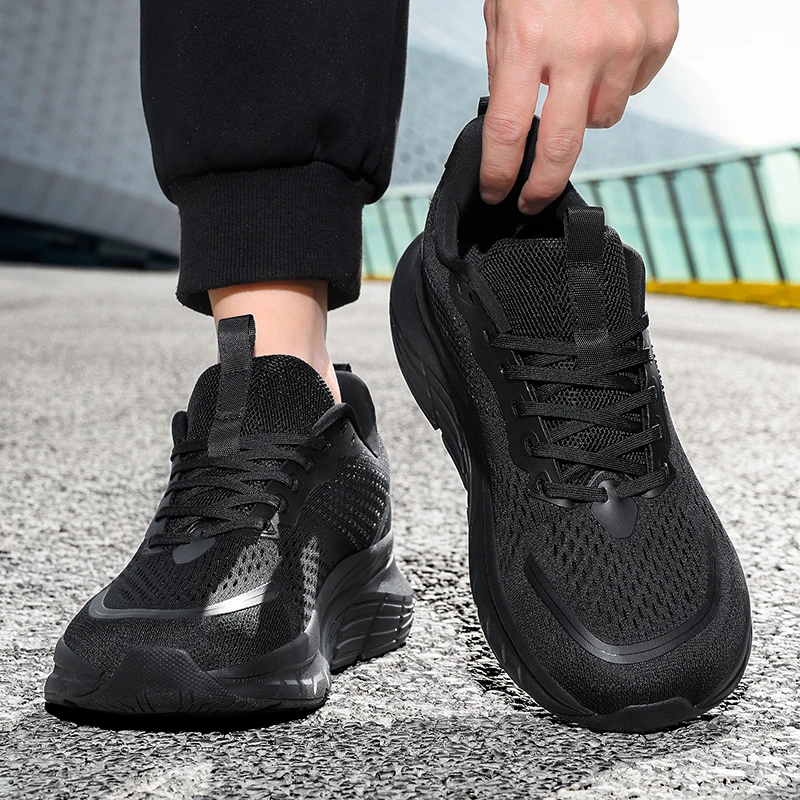 

Men's Laced Mesh Comfortable Breathable Lightweight Wide Palm Shoes Park Running Rebound Sole Sports Shoes