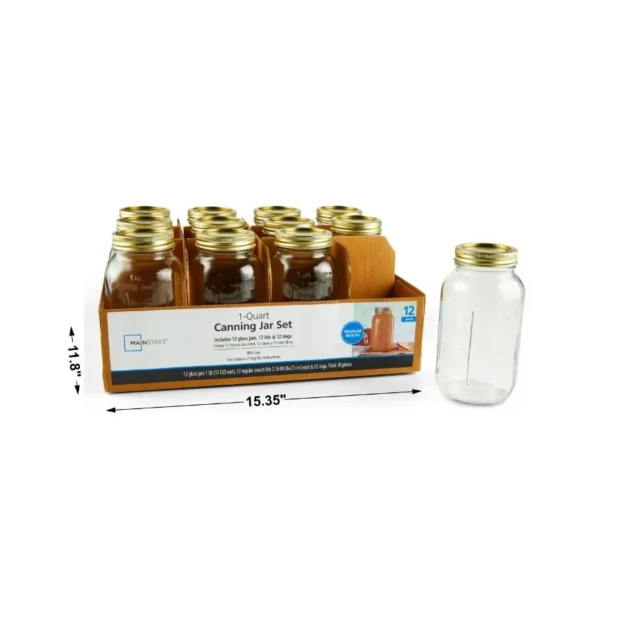 12個入りの大型32オンスのメイソンジャー、レギュラーマウスクォート缶詰ジャーと蓋、ホールフルーツ用のバルクガラスジャー