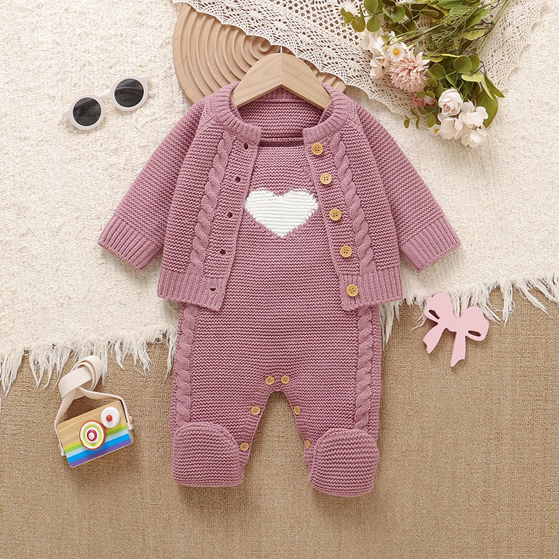 

Baby Clothes Sets Knit Infant Cardigan +Jumpsuit 0-9M 2PCS Newborn Girls Sweater Long Sleeve +Romper Sleeveless Foot Wrap Autumn
