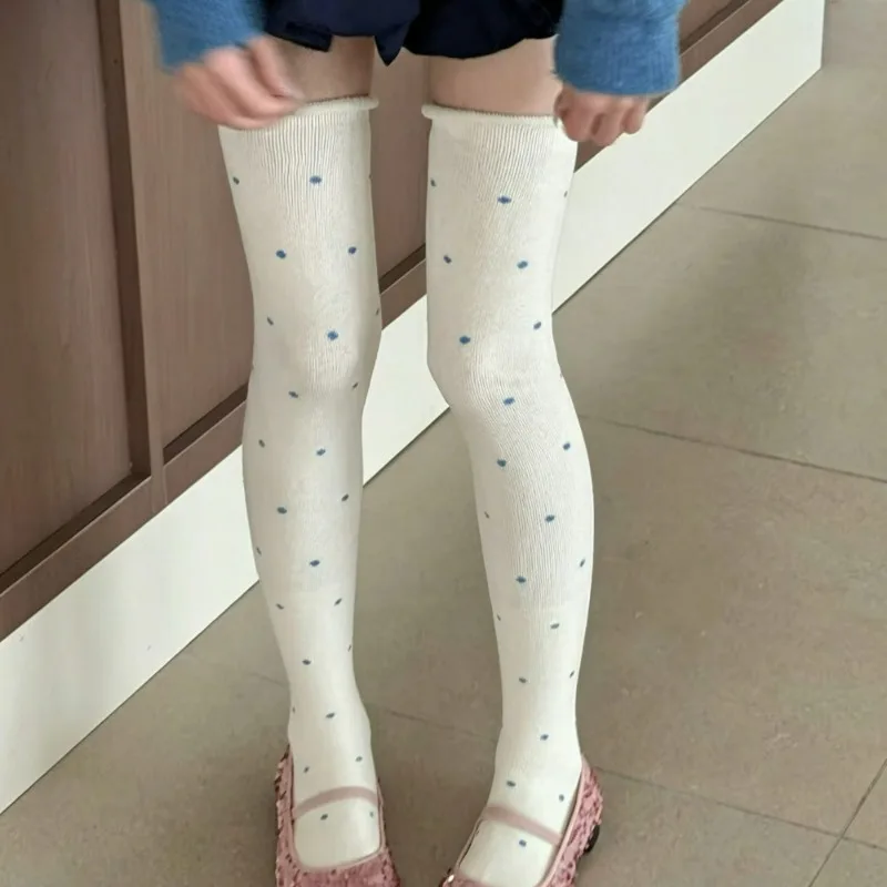 1/5Pairs Korean Polka Dot Over-the-knee Long Socks for Women Pile Up Long Socks Tight Mouth Ballet Warm Cotton Stacked Stockings