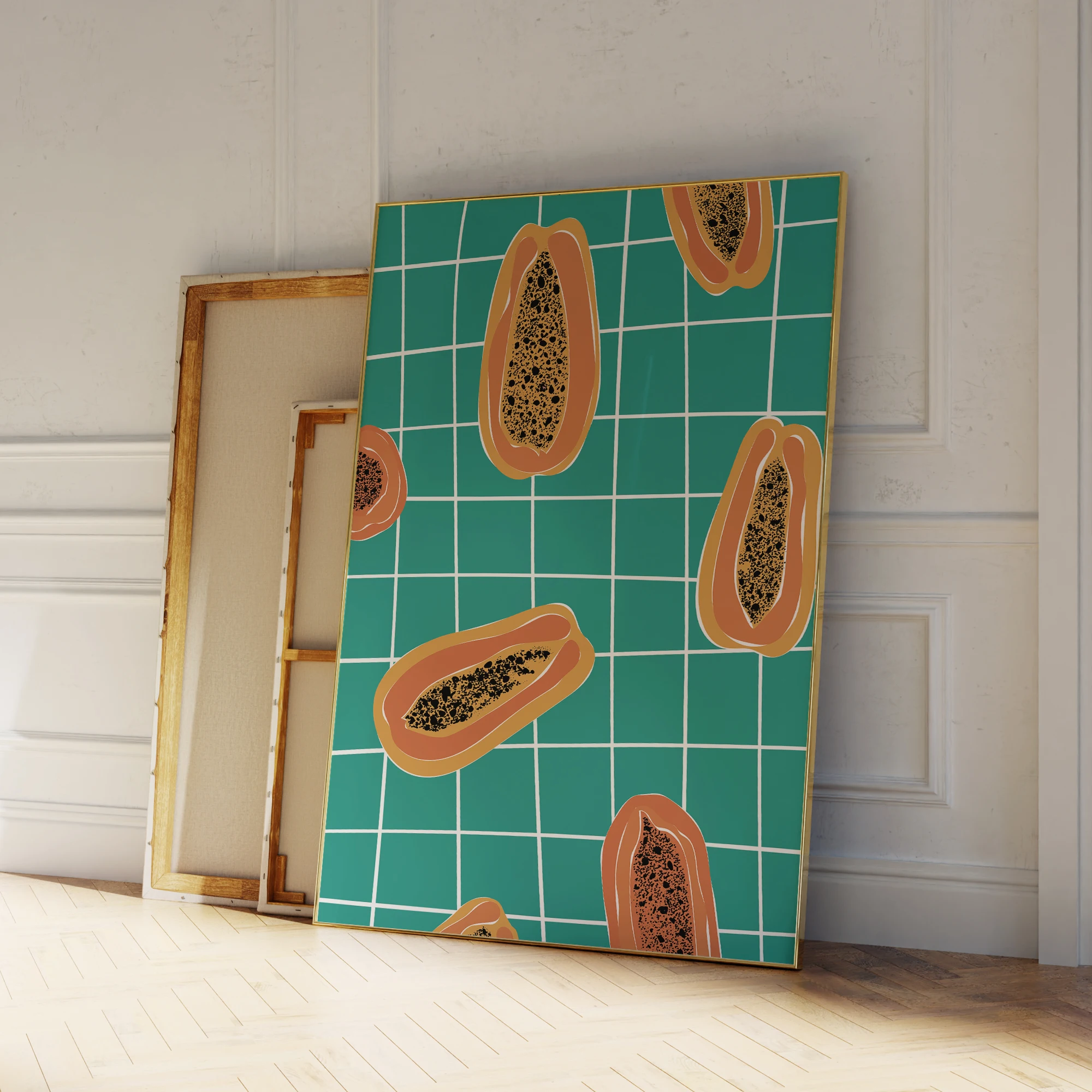 Moderne Grüne Papaya Zeichnung Retro Lebensmittel Obst Wand Kunstdrucke Leinwand Malerei Poster Bild Für Wohnzimmer Wohnkultur