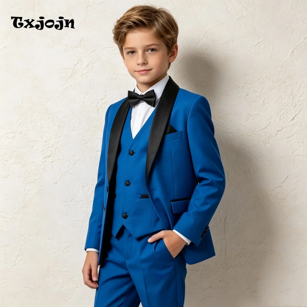 Formal Suit for Boys Trend Bicolor Wedding Tuxedo 3 Piece Jacket Pants Vest Kids Blazer Set Slim Fit Tailored Outfit