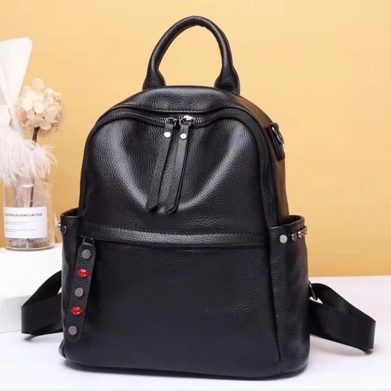 2024 New Fashion Genuine Leather Women Backpacks Luxury Brand Female Real Natural Leather Ladies Girl Student Casual Backpack