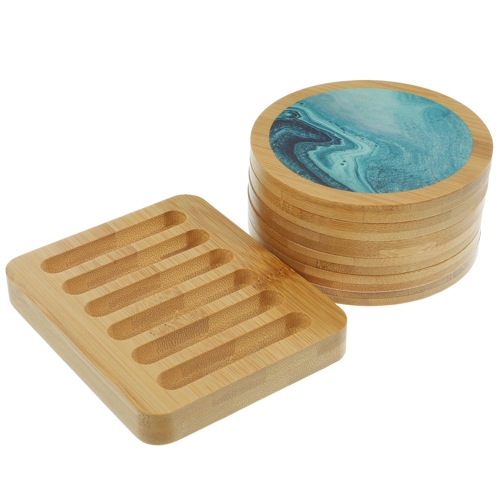 

Wooden Coaster Set Round Placemat Heat Resistant Cup Mats for Home Coffee Table Restaurant Bar Desk Protectors