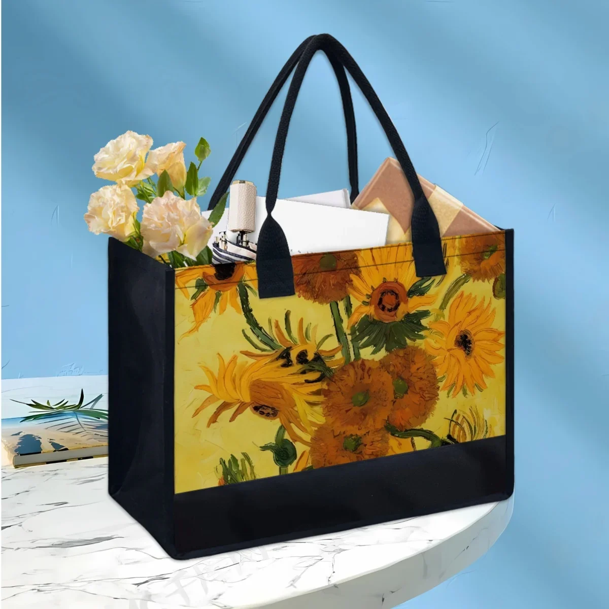 New Portable Top Handle Handbag Van Gogh Oil Painting Sunflower Casual Women Totes Vintage Popular Shoulder Bag Female Coin Bags