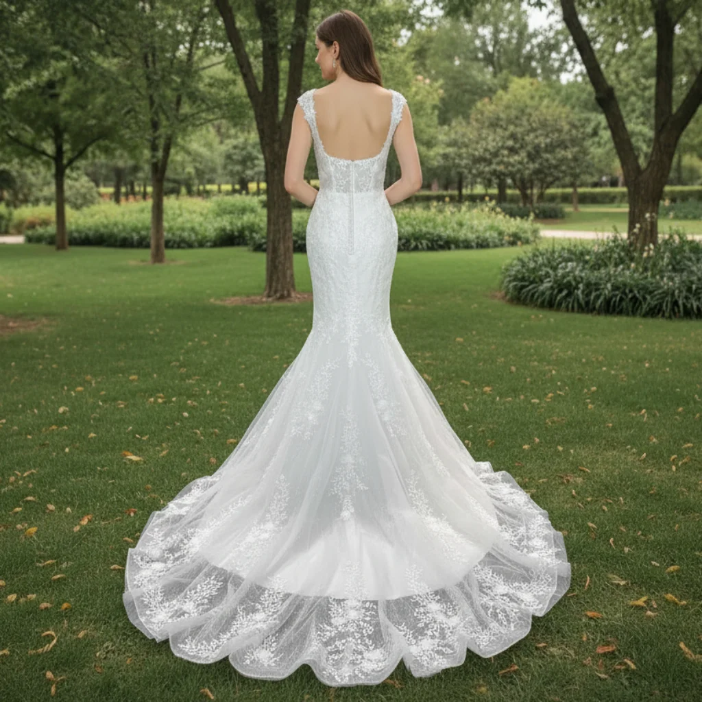 Rosymae Elegant Trumpet Wedding Dress Lace Square Neckline Sheer Bodice Gown for Brides vestidos diseñador lujo