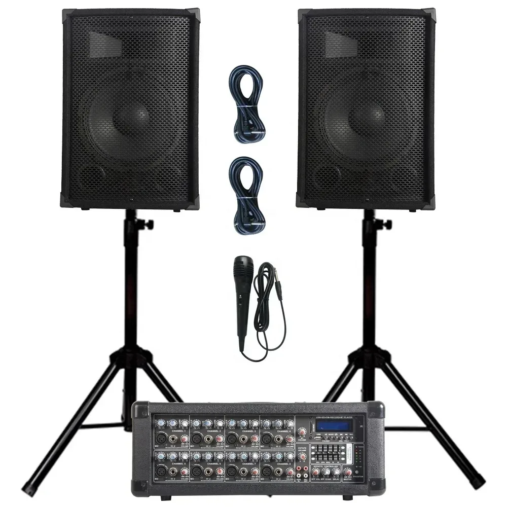

Professional audio 1000W 2X12"Subwoofer PA speaker system TWS karaoke sets 8 channel powered mixer Sound box bocina parlant