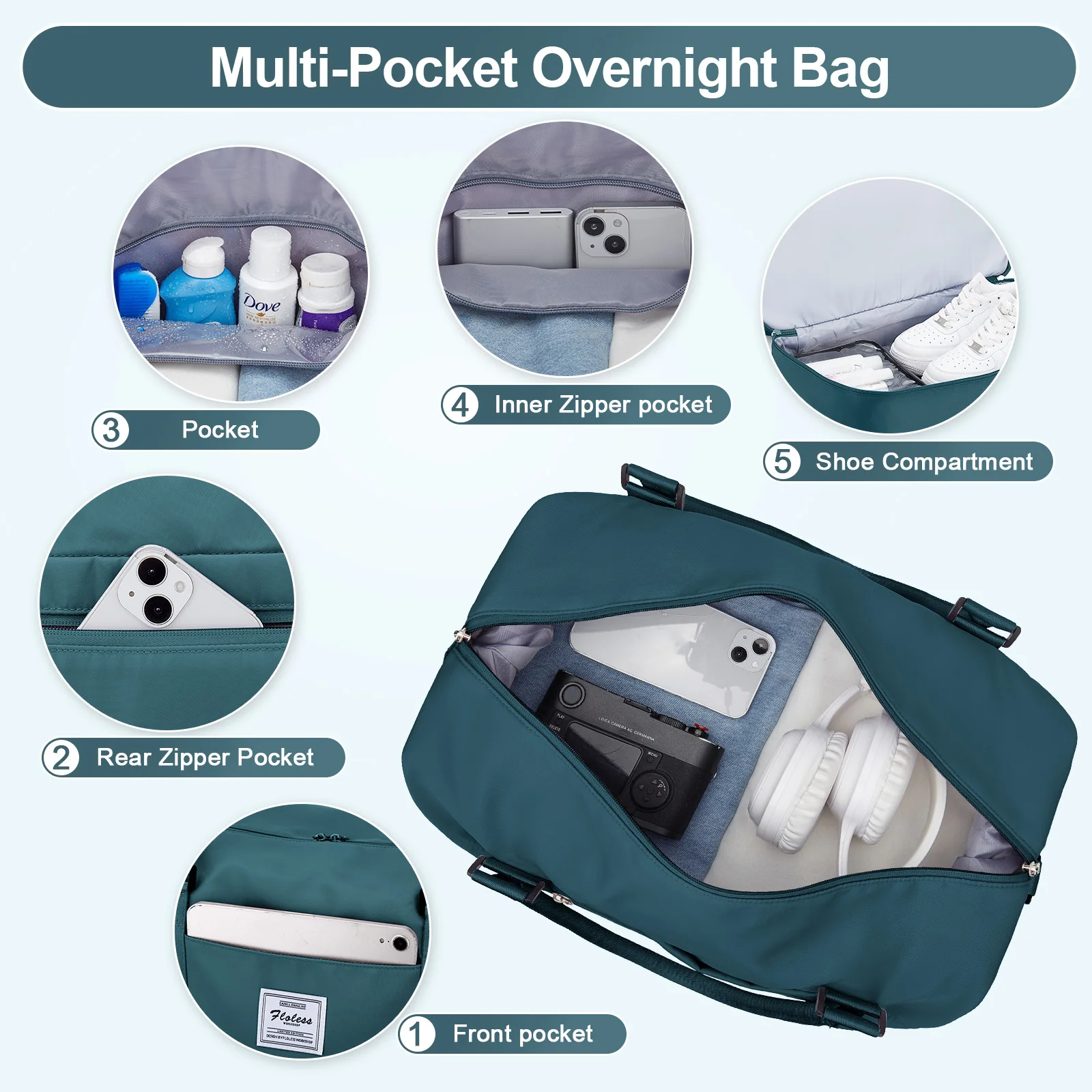 2pc Foldable Travel Duffel Bag for Airlines Carry on Bag Weekender Overnight Tote with Cosmetic Bag Gym Yoga Bag for Women Men