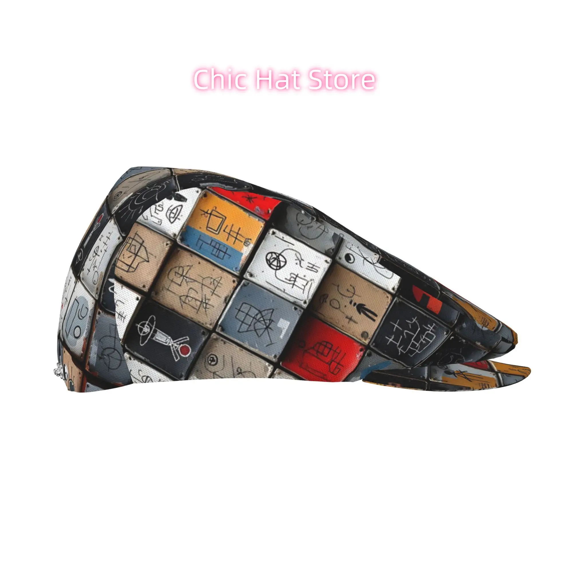 1pc Men's & Women's Minimalist Icon Grid All-Over Print Flat-Top Hat - Snap Closure, Lightweight All-Season for Irish Newsboy, B