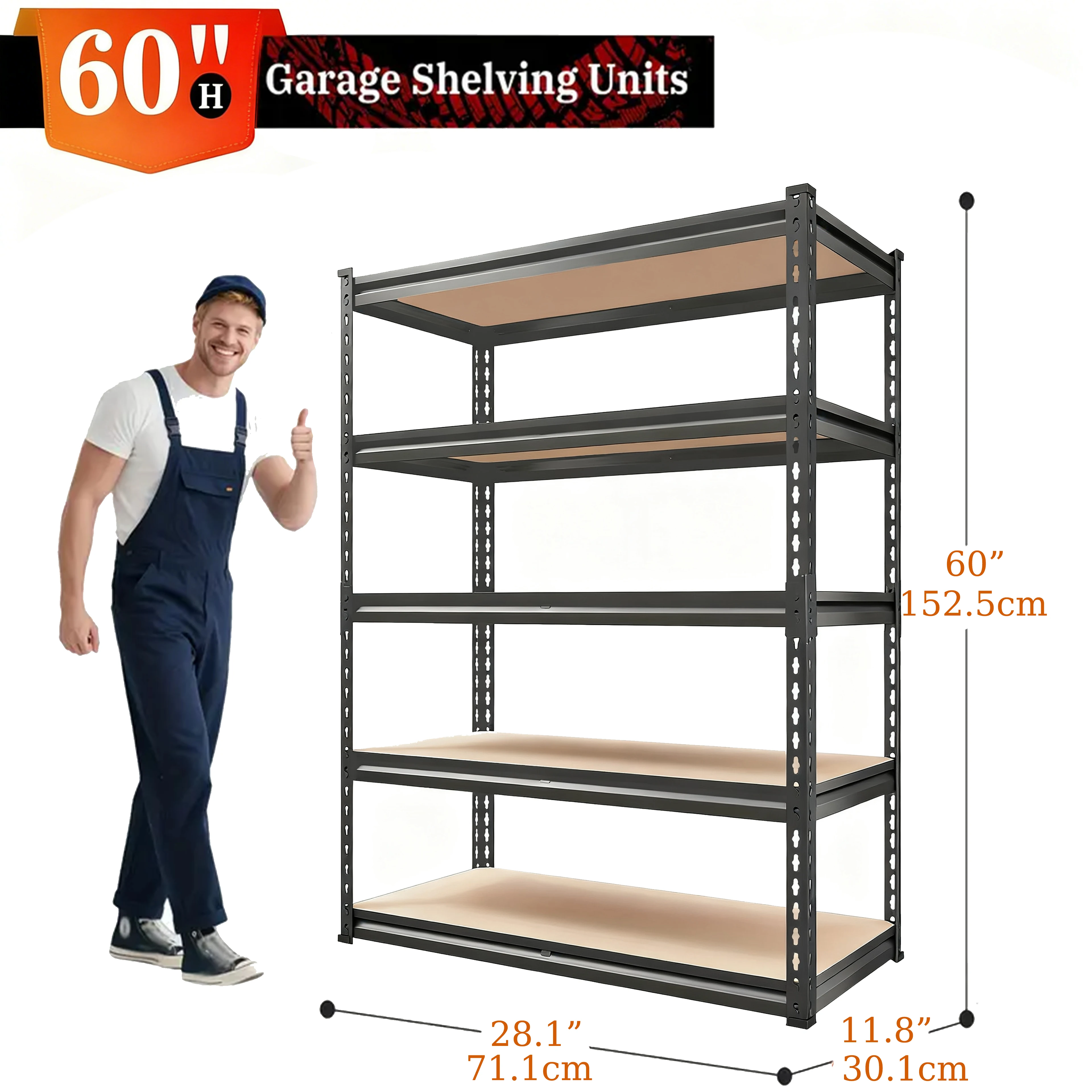 

Стеллаж для хранения грузов весом до 900 кг, 5-ярусный, для гаража, сверхпрочный металлический стеллаж для подвалов, складов и хранилищ