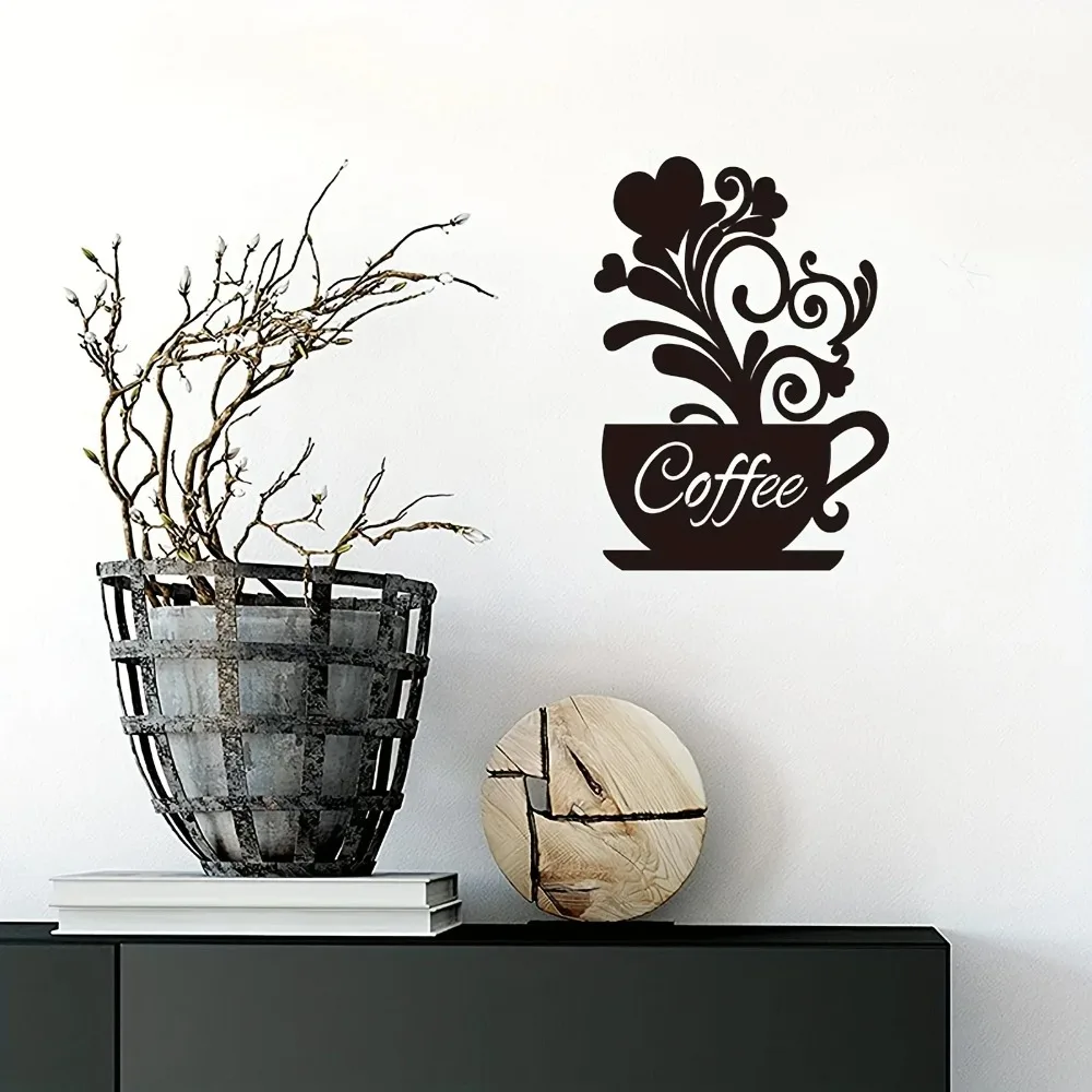 Metal Coffee Cup Wall Art Sculpture, Cafe Themed Decor Sign, Vintage Bar Metal Sign
