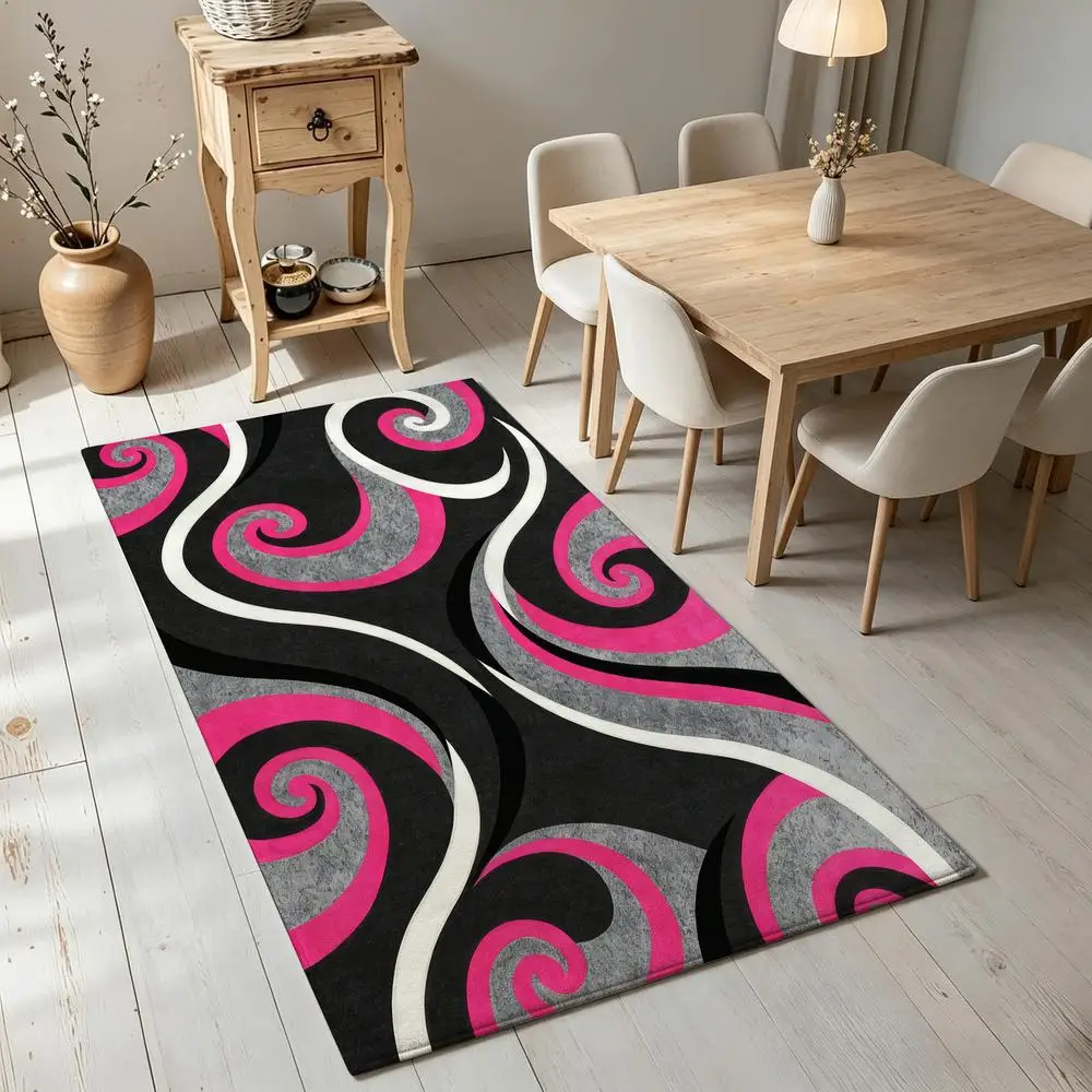 2D 1 piece abstract swirl soft, easy-care, machine-washable indoor rug, rustic style home decor suitable for under dining table, living room, bedroom, entryway, hallway, home office, perfect floor decor for warm indoor spaces