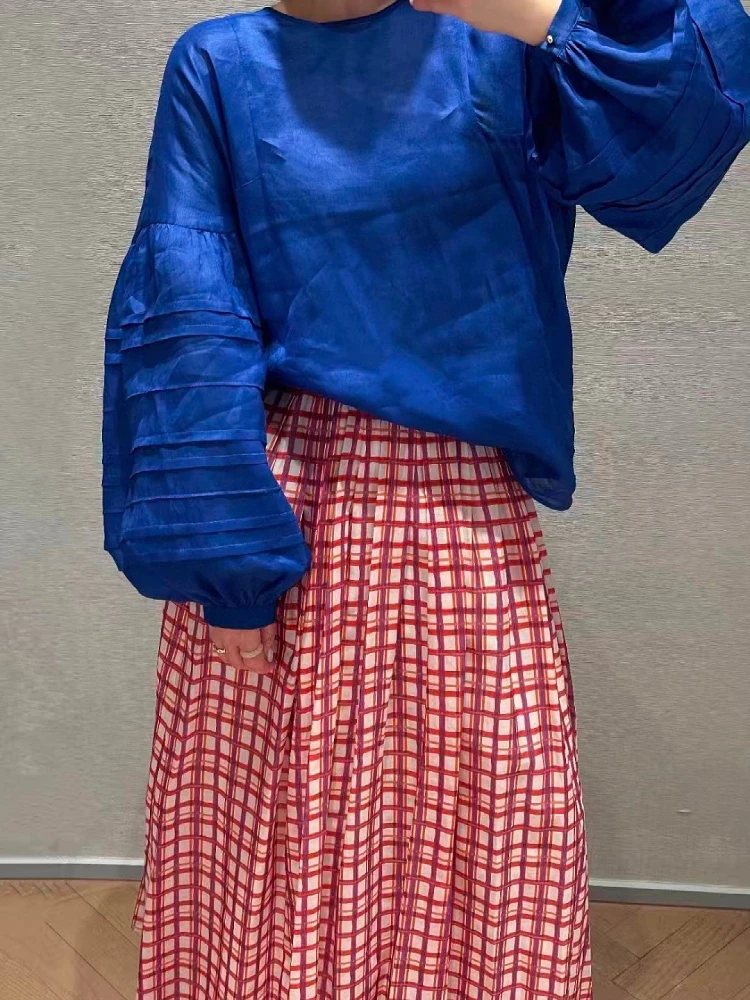 2026ss summer fashion new women's high quality plaid chic casual midi skirt for ladies