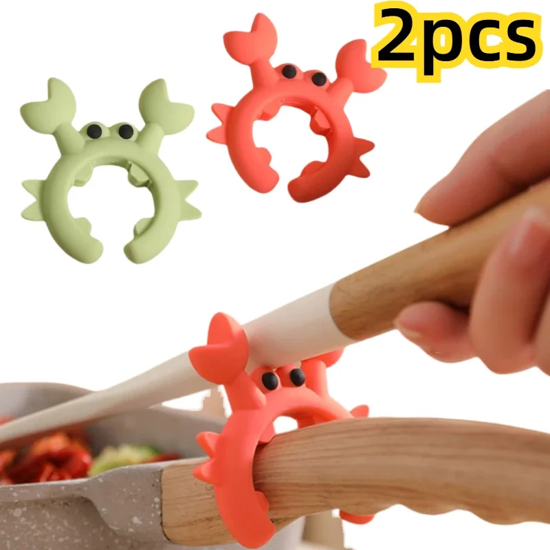 2 Stuks Siliconen Kleine Krab Pot Schop Lepel Pot Deksel Houder Clip Keuken Gadget Spatel Houder Anti Brandwonden Overfl Pot houder