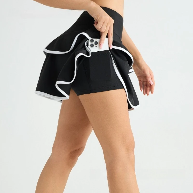 Cake Yoga Skirt with Pockets Ladies' Summer Fitness High Waisted Sports Skirt Anti Glare Training Breathable Comfortable Skirt