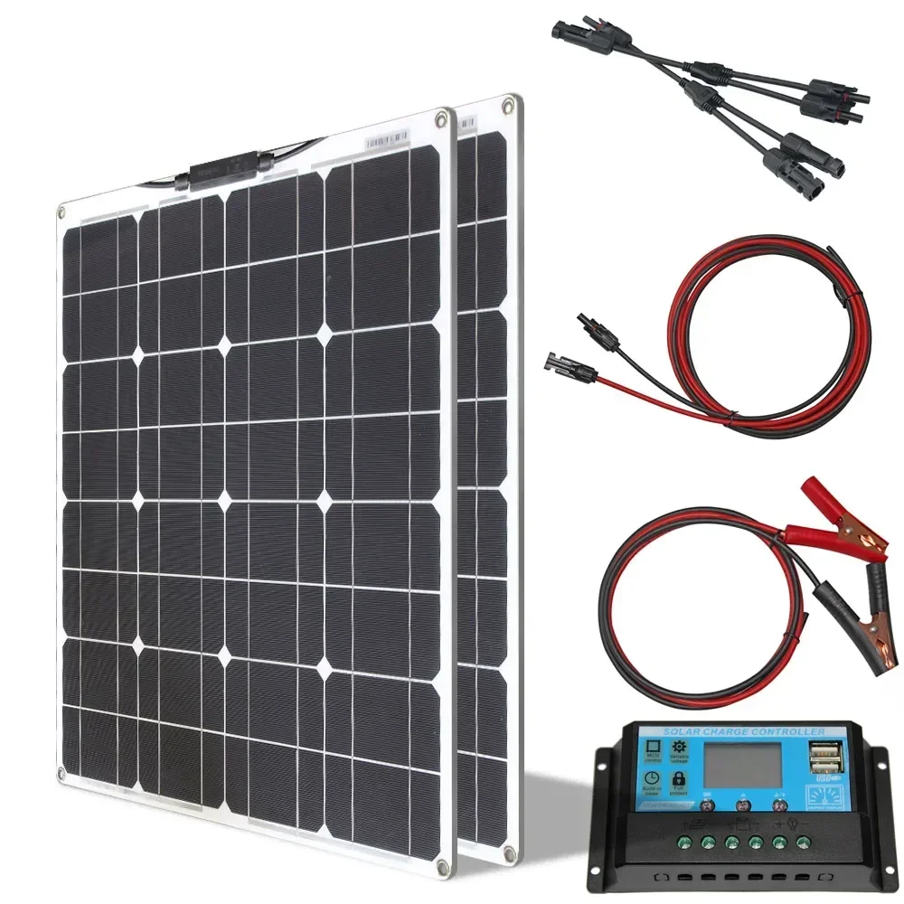 Solar Panel 50w Flexible 100w Solar System Mono Cell Module 12v/24v/10A Controller Cable DIY Kit Charge for Fishing Boat Cabin