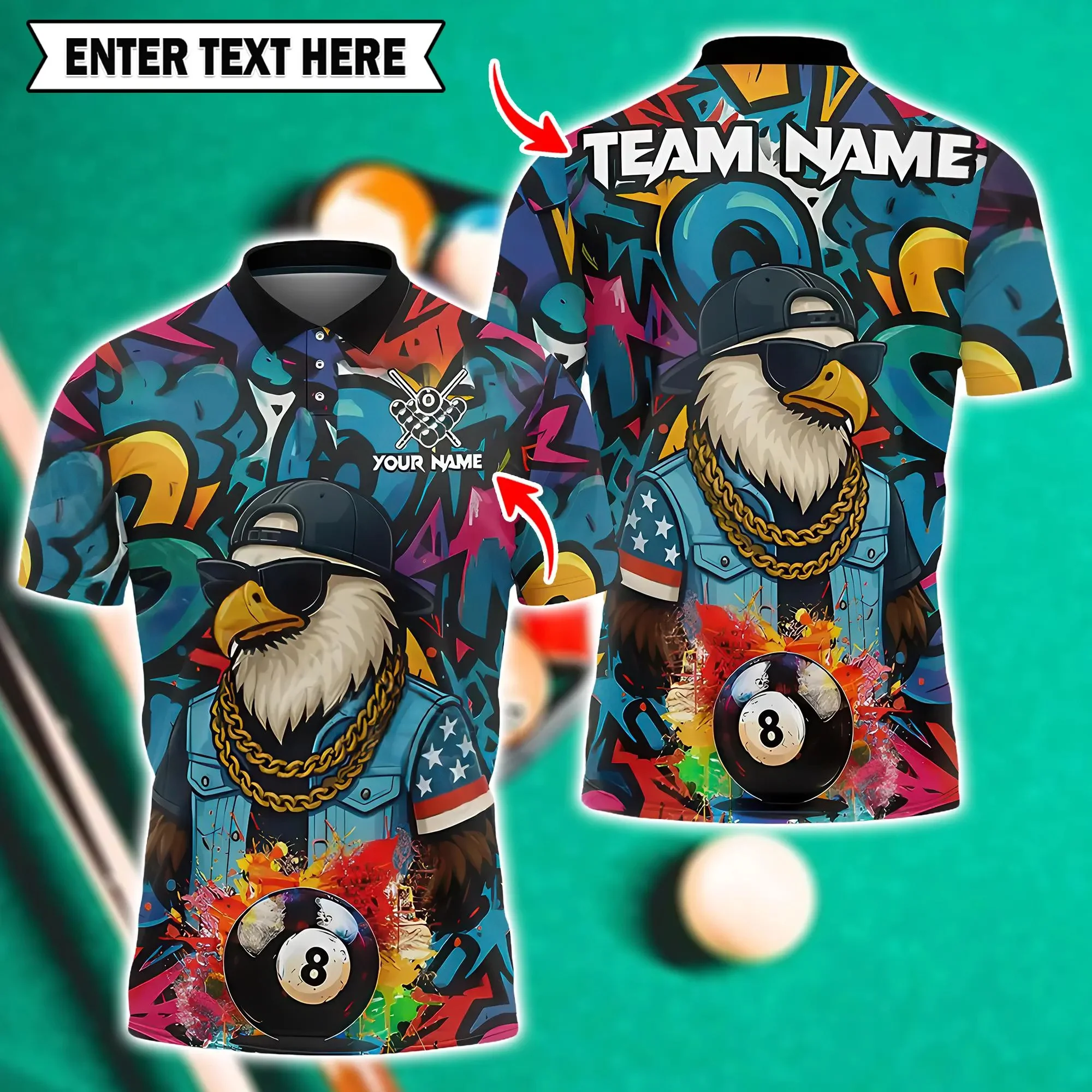 2025 New Fire Wolf And 8 Ball Graphic 3D Printing Billiard Men's Short Sleeve Polo Shirts Free DIY Personalized Team Lapel Shirt