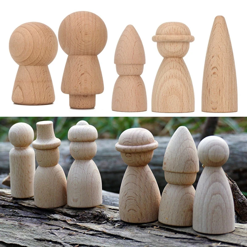 1PC Wooden Blank Dolls DIY Painted Unfinished Dolls Beech Wood Handmade Children Toy Craft Gift