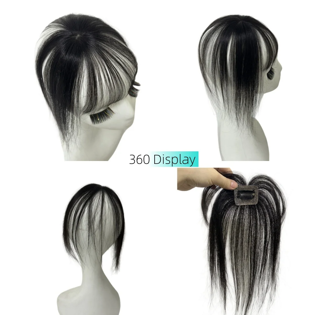 360 °   Abdeckung von natürlichen schwarzen Echthaar-Pony-Clips in Haarteilen für Frauen, falscher natürlicher Pony mit dünner werdenden Haarverlängerungen