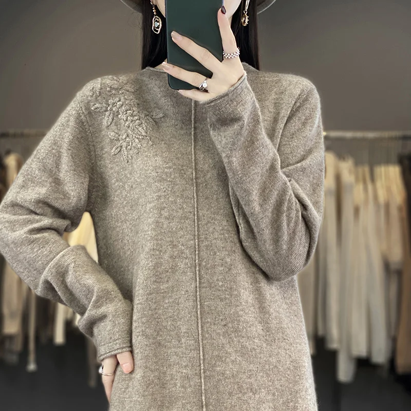 Women\'s Long Dresses 100% Cashmere and Wool Knit Jumpers, Lady Pullovers, New Fashion, Winter, NJ01, Hot Sale, 2023