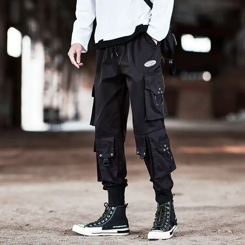 

Cargo Pants for Men Black Multi Pocket Trousers Man Fleece-lined Autumn Winter Stretch Multipockets Stacked Korean Style Fashion