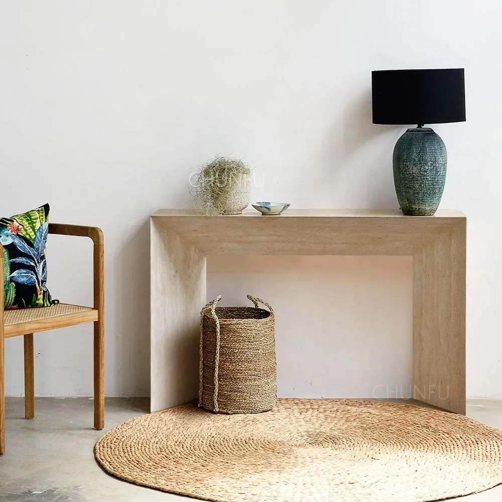 

Nordic New Style Living Room Furniture Modern Hallway Marble Stone Console Tables Entryway Arch Shape Travertine Console Table